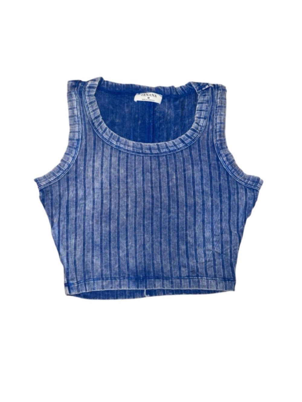 Blue ribbed tank top with button back #summer #croptop #zenana